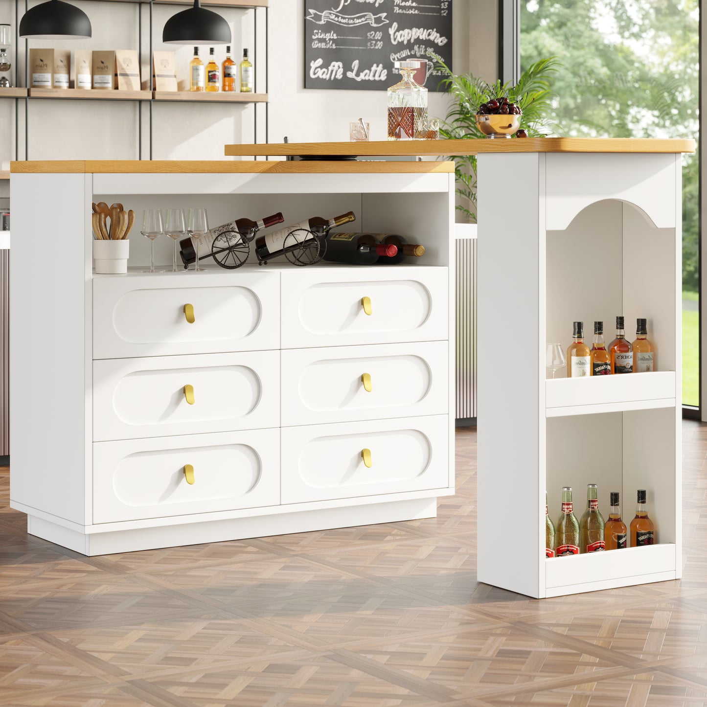 Uitklapbare Bartafel – Barmeubel – Bartafel – Eettafel – Werktafel – 360° Draaibaar Tafelblad – 138-203 cm Verstelbaar – Wit