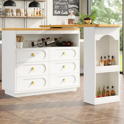 Uitklapbare Bartafel – Barmeubel – Bartafel – Eettafel – Werktafel – 360° Draaibaar Tafelblad – 138-203 cm Verstelbaar – Wit