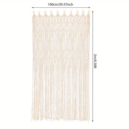Macramé Gordijnen – Boho Gordijnen – Handgemaakte Gordijnen – Kamerscherm – Raamdecoratie – Beige / Naturel – Extra Lang 100x200 cm – Houten Ringen Voor Eenvoudig Ophangen