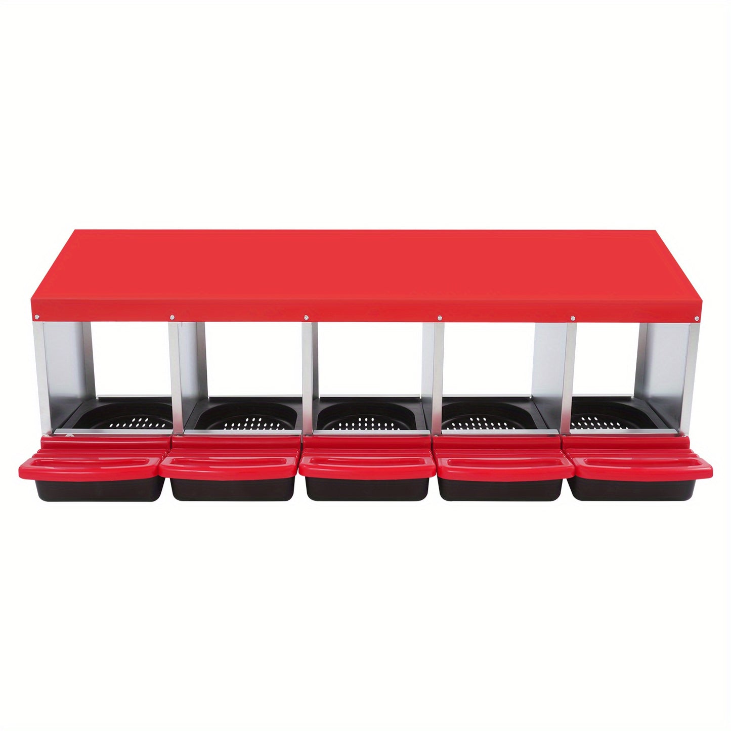 Kippenhok Nestkast – Nest Box – Legnest – Kippennest – Eieren Verzamelen – 5 Compartimenten – Gegalvaniseerd Staal – Rood