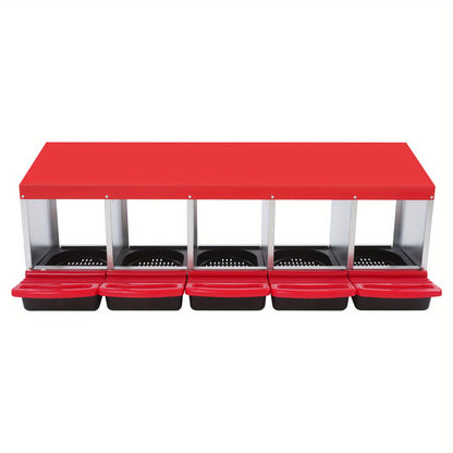 Kippenhok Nestkast – Nest Box – Legnest – Kippennest – Eieren Verzamelen – 5 Compartimenten – Gegalvaniseerd Staal – Rood