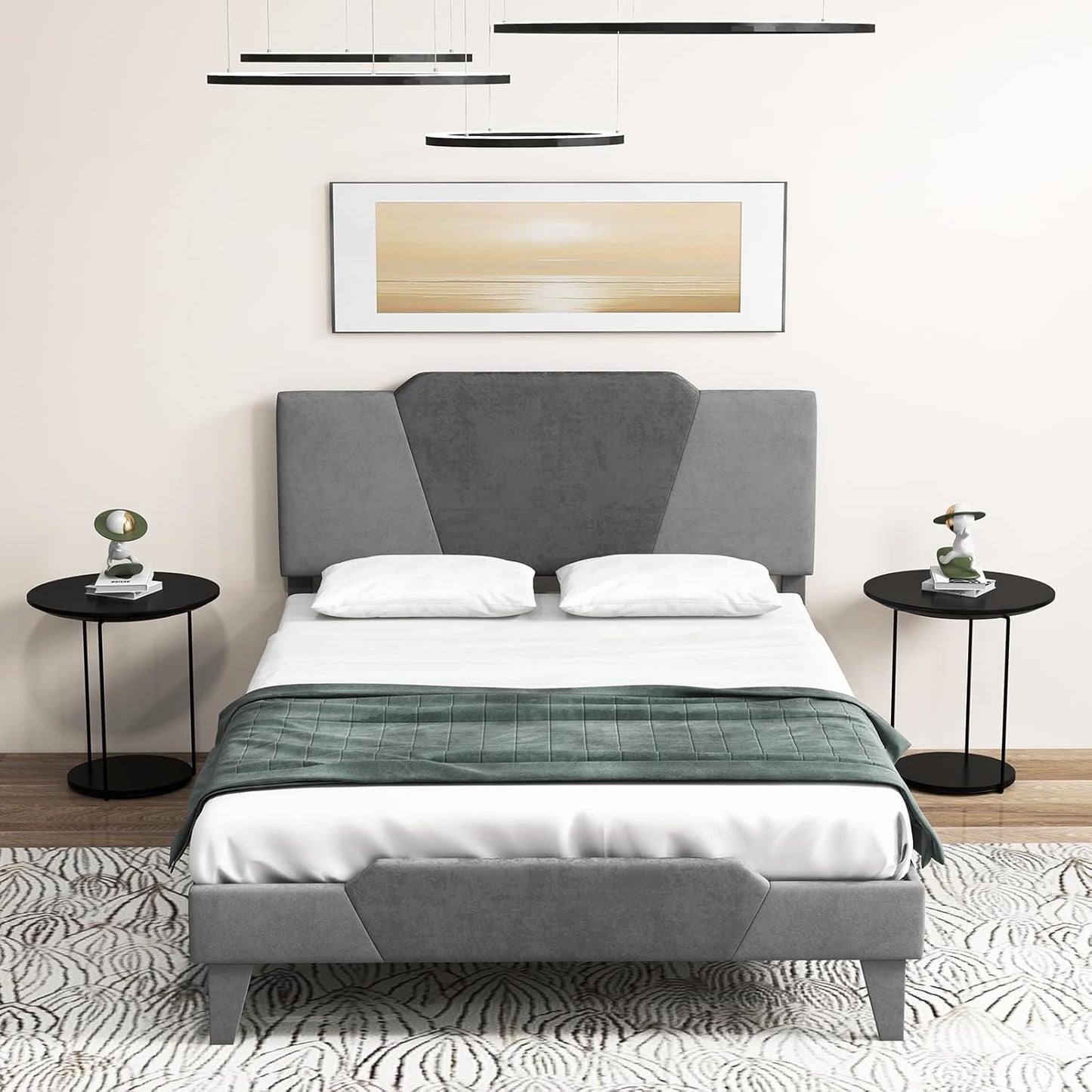 Tweepersoonsbed – Bedframe – Bed – Slaapbank – Kaderbed – Velvet Bekleding – Stevig Metalen Frame – Geluidsarm Zonder Boxspring – 140x200 cm Grijs