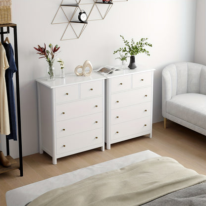 Kealive Modern White 5-Drawer Tall Dresser with Rounded Legs - Freestanding Storage Cabinet with Spacious Drawers, Easy Assembly, Glossy Painted Finish, Space-Saving Design for Bedroom, Living Room, Hallway - Sturdy Modern Fu