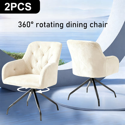 Eetkamerstoelen – Stoelen – Kuipstoelen – Eettafelstoelen – Fauteuils – Set van 2 – Beige Velvet – Met Armleuningen en Metalen Poten