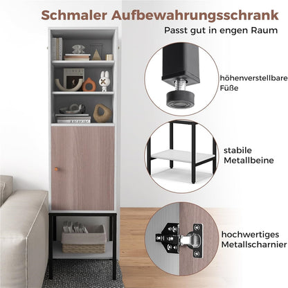 Smalle Kast – Smalle Opbergkast – Hoge Kast – Badkamerkast – Witte Kast – Verstelbare Planken – Compact 38x30x146 cm