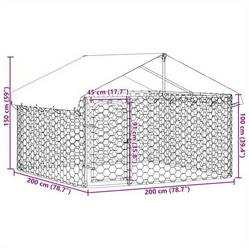 Hondenhok Buiten – Hondenren – Hondenkooi – Hondenkennel – Dierenren – Weerbestendig – Gegalvaniseerd Stalen Frame – 200x200x150 cm Met Dak