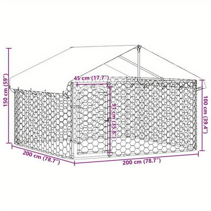 Hondenhok Buiten – Hondenren – Hondenkooi – Hondenkennel – Dierenren – Weerbestendig – Gegalvaniseerd Stalen Frame – 200x200x150 cm Met Dak