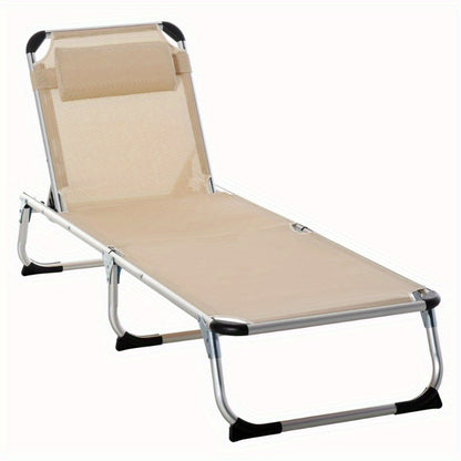 Tuinligstoel – Ligbed – Tuinstoel – Relaxstoel – Zonnebed – 5-stand Verstelbaar – Beige Mesh Met Donsvulling