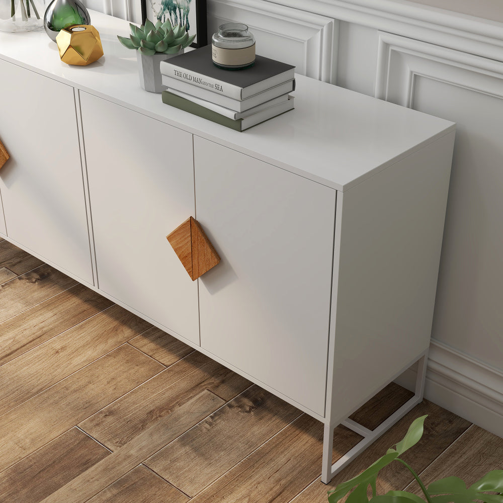Dressoir – Kast – Opbergkast – Sideboard – Buffetkast – Modern Wit 4-Deurs – MDF Met UV-Laag – Ruime Opbergruimte Met Vierkante Handgrepen