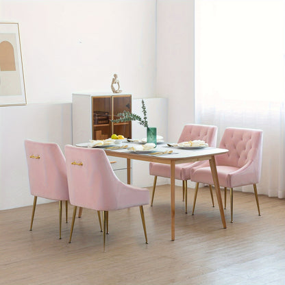 Eetkamerstoelen Set – Dining Stoelen – Tafelsstoelen – Stoel Bekleed – Eetkamer Stoel Mid-Century – Grijs Fluweel – Gouden Metalen Poten – Comfortabele Zachte Zitting – Stevig Frame