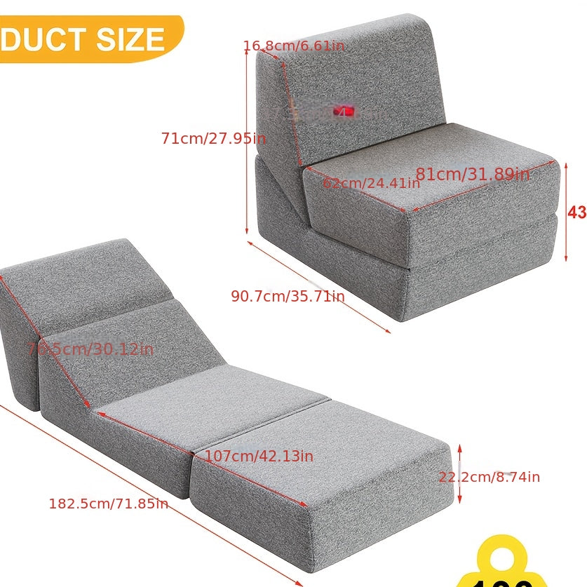 Slaapbank – Bedbank – Slaapstoel – Logeerbed – Slaapfauteuil – Drievoudig Opvouwbaar – Comfortabele Katoenen Vulling – Ruimtebesparend Ontwerp – Grijs