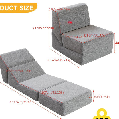 Slaapbank – Bedbank – Slaapstoel – Logeerbed – Slaapfauteuil – Drievoudig Opvouwbaar – Comfortabele Katoenen Vulling – Ruimtebesparend Ontwerp – Grijs