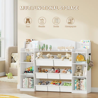 Boekenkast – Boekenrek – Opbergkast – Vakkenkast – Kinderboekenkast – 140x30x100 cm – Houten Constructie – 8 Stoffen Lades