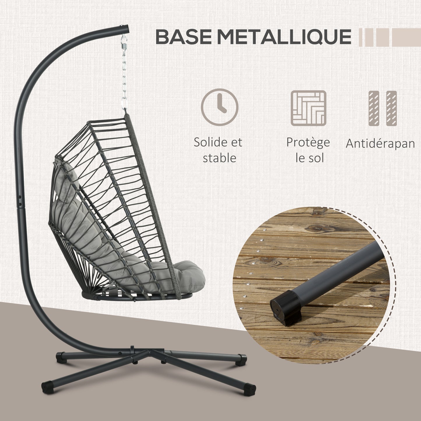 Hangstoel – Tuinstoel – Schommelstoel – Hangmatstoel – Relaxstoel – Grijs – Weerbestendig Metalen Frame – Dikke Zachte Kussens