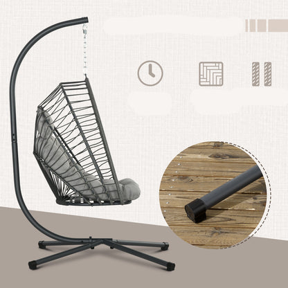 Hangende Tuinstoel – Hangstoel – Schommelstoel – Relaxstoel – Mandstoel – Grijs – Stevig Met Metaal Frame – Dik Kussen 10 Cm