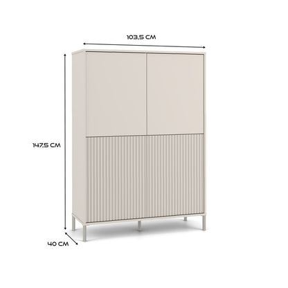 Kast – Opbergkast – Dressoir – Kastenmeubel – Slanke Kast 103,5 cm – Cashmere Kleur – TIP-ON Deuren – Handgreeploos Openen