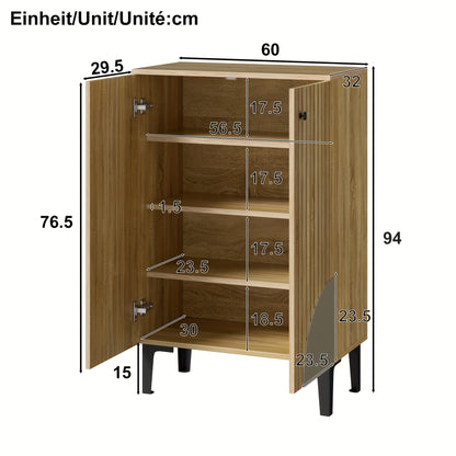 Schoenenkast – Schoenenrek – Schoenenopberger – Schoenenbankje – Kast – Verticale Opberger – Metaal En Bamboe-achtig – Ruimtebesparend Met Deuren