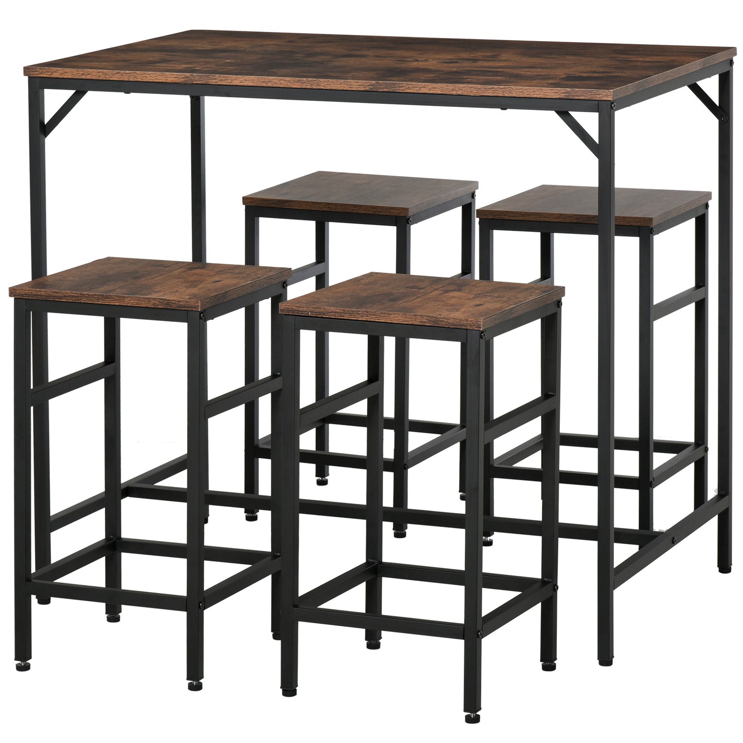 Barkastel – Bartafel Set – Bar Meubel – Barkrukken – Bar Stoelen – Industrieel Design – Space-Saving Compact – Melaminehout En Stalen Frame – Rustiek Bruin Zwart