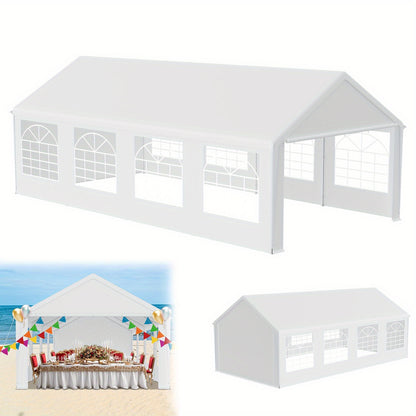 4x8m Large White Outdoor Party Tent with PE Roof & Side Panels/Windows - Heavy-Duty Galvanized Frame Wedding/Garden Event Canopy, -Free Assembly, Semi-Permanent Event Suitable for Weddings, Parties, BBQs