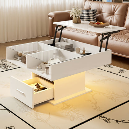 Adjustable Height Coffee Table with Expandable Storage - Modern Bamboo Lift-Top Design, Space-Saving Multifunctional Furniture for Living Room, Office & Small Apartments, Easy Assembly, No Electrical Required, Contemporary St