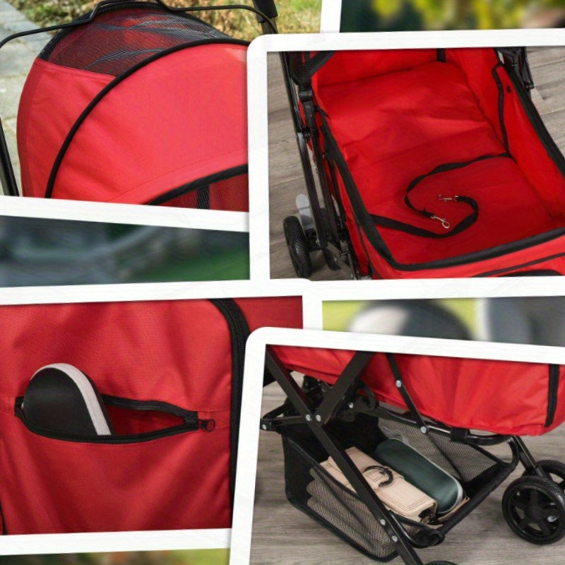 Huisdierscooter – Dierenwagen – Hondenbuggy – Kattenwagen – Draagwagen – Lichtgewicht & Duurzaam – Afmeting 76,5x52x95 cm – Rode Oxford Stof