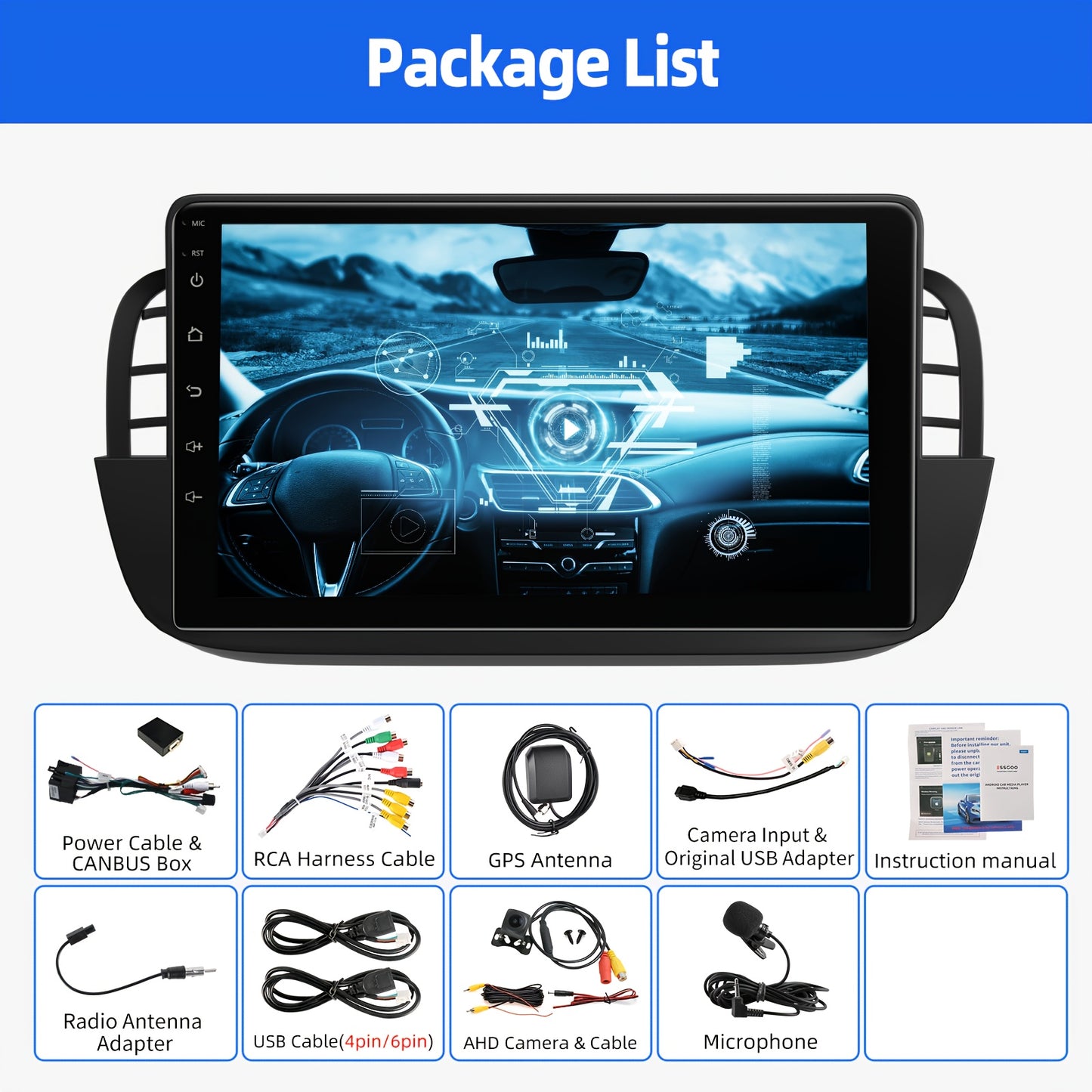 Autoradio FIAT 500 – Multimedia Speler – Navigatiesysteem – Car Audio Systeem – Auto Entertainment – Android 14 – 9 Inch HD Touchscreen – Draadloos CarPlay & Android Auto – AHD Camera & Microfoon