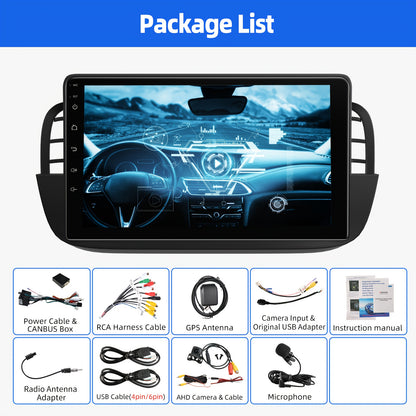 Autoradio FIAT 500 – Multimedia Speler – Navigatiesysteem – Car Audio Systeem – Auto Entertainment – Android 14 – 9 Inch HD Touchscreen – Draadloos CarPlay & Android Auto – AHD Camera & Microfoon