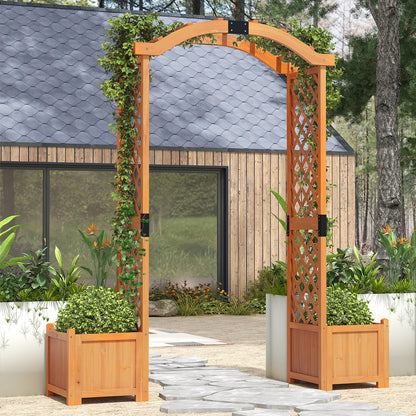 Tuinboog – Houten Boog – Klimplanten Boog – Pergola Tuin – Plantentunnel – Natuurlijk Vurenhout – Met Plantenbakken en Drainage – 201 cm Hoog