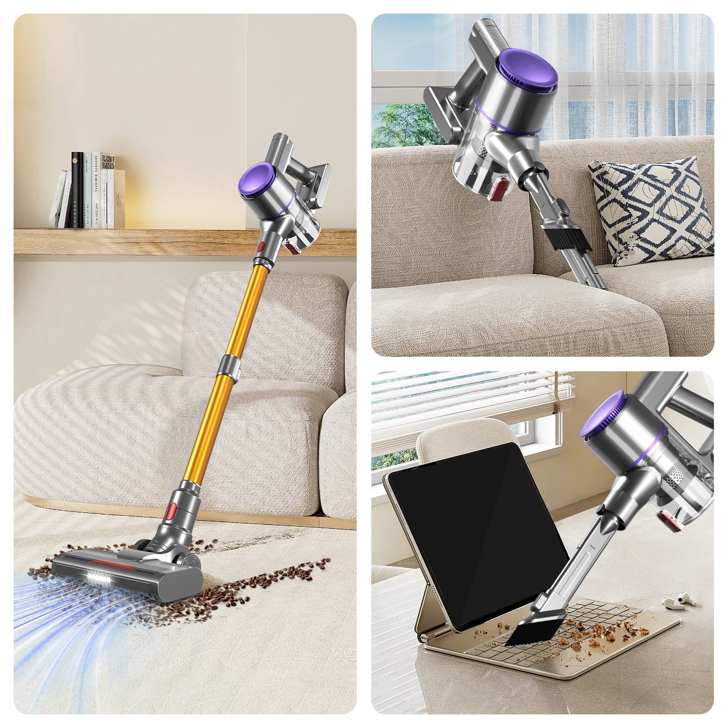 Aiidoits Cordless Vacuum Cleaner – 30000Pa, 300W, 35-Min Runtime, 6×2200mAh Battery, 1.4L Dustbin, Super Quiet, Anti-Tangle Brush – High-Capacity Cordless Vacuum with Long Battery Life, Flexible Cleaning for Hard Floors,
