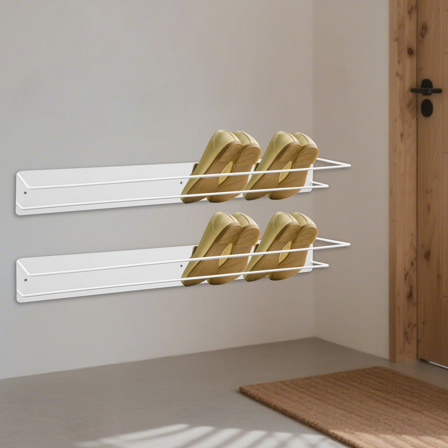 2-Tier/2pcs Wall-Mounted Shoe Rack - Heavy-Duty Iron Shoe Shelf with Space-Saving Vertical/Horizontal Shoe Organizer, Easy Assembly, - Modern for /Office - Holds Sneakers, Boots, (Assembly Required)