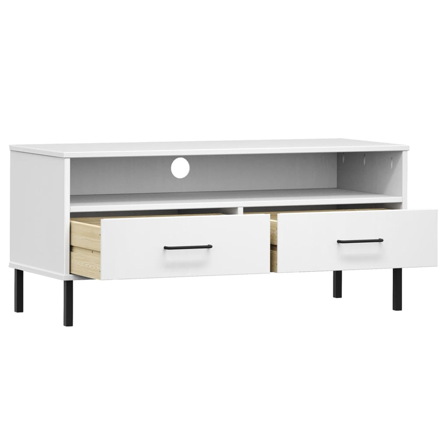TV Cabinet with Metal Legs White Solid Wood Pine OSLO TV Stand Entertainment Center with Storage, Media Television Table for Living Room Bedroom