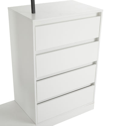 Modern White Metal Chest of Drawers & Wardrobe Set - Freestanding 5-Drawer Dresser with Hanger Rod, Heavy-Duty Non-Wood, Space-Saving Furniture for Small Spaces, Easy Assembly (No Wood Parts), 140x40x135cm)