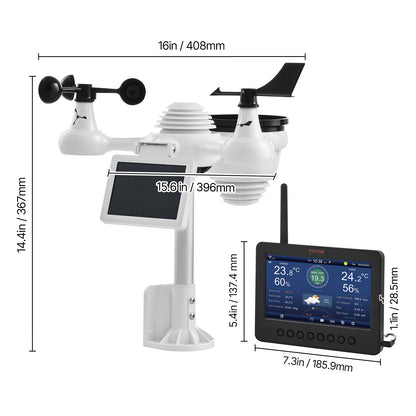 Weerstation – Weerstation Draadloos – Weerstation Met Sensor – Weerstation Tuin – Weerstation Buiten – 7-In-1 Sensor – 7 Inch TFT Display