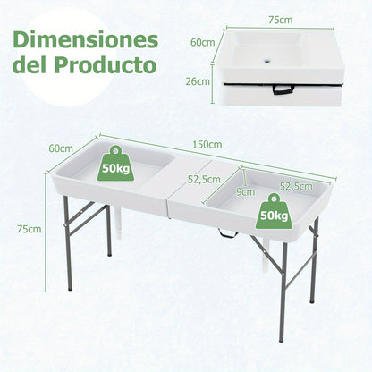 Koeltafel – Ijstafel – Picknicktafel – Barbecue tafel – Opvouwbare tafel – Dubbele koelbakken – Weerbestendig HDPE blad