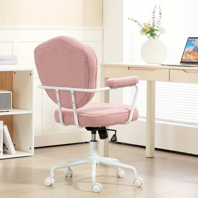 Bureaustoel – Kantoorstoel – Draaistoel – Gamestoel – Bureaukruk – Ergonomisch Ontwerp – Verstelbare Hoogte – Teddy Fleece Bekleding – Handmatige Kantelfunctie – Roze