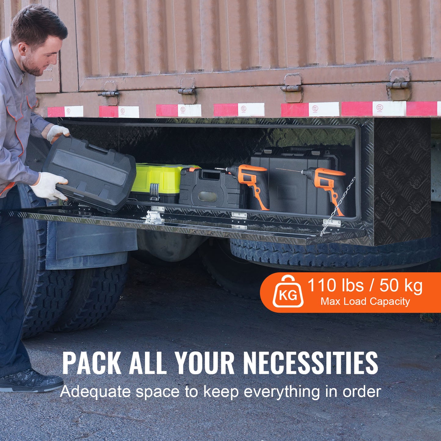 Gereedschapskist Vrachtwagen – Opbergbox – Transportkist – Vrachtwagenbox – Onderbouwkist – Aluminium – Waterdicht – 1524 x 432 x 457 mm – Afsluitbaar Met Sleutels