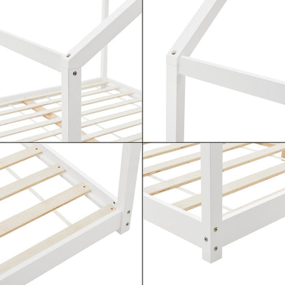 Houten Huisbed – Kinderbed – Bedhuis – Speelbed – Bedhuisje – 120 x 200 cm – Grenenhout Wit – Eenvoudige Montage – Veilig & Knus
