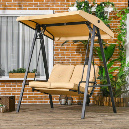 3-Zits Schommelbank – Tuin Schommelbank – Buitenbank – Patio Schommel – Terras Schommelbank – Verstelbaar Zonnedak – Weerbestendig Stalen Frame (138x106x174 cm)