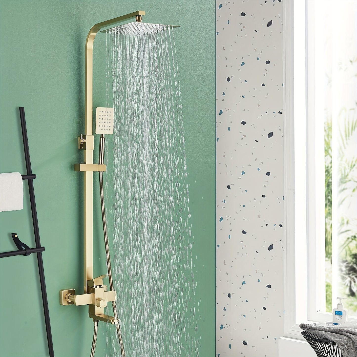 Regendouche Set – Douchekraan – Douchekop – Douchekraan Set – Douche Systeem – Brushed Gouden Afwerking – 20 cm Vierkante Regendouchekop – Duurzaam Messing