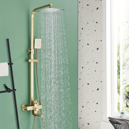 Regendouche Set – Douchekraan – Douchekop – Douchekraan Set – Douche Systeem – Brushed Gouden Afwerking – 20 cm Vierkante Regendouchekop – Duurzaam Messing