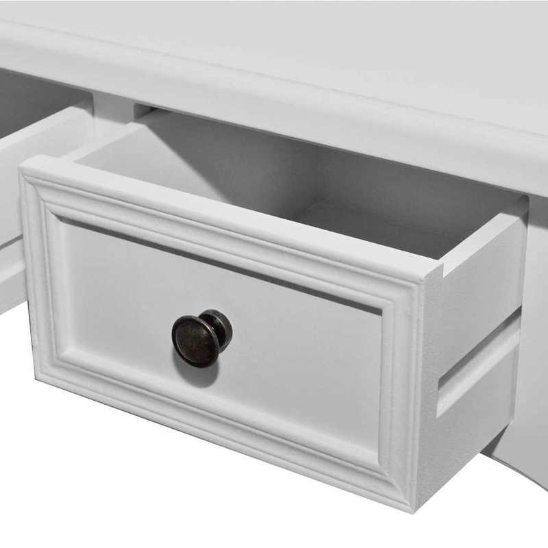 Sidetable – Consoletafel – Wandtafel – Haltafel – Dressoir – 3 Ruime Laden – Stevig Hardhouten Frame – Strak Wit Afgewerkt