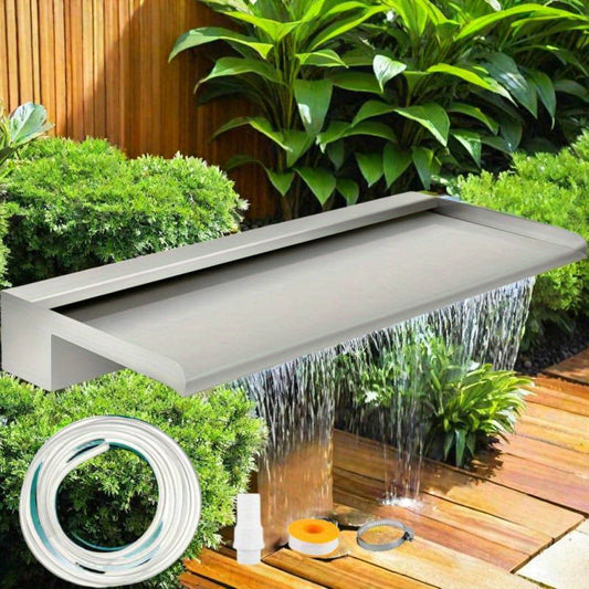 Watervalmond – Tuinwaterval – Vijverwaterval – Buitenfontein – Waterpartij – Roestvrij Staal – 60 cm Breed – Werkt Zonder Elektriciteit