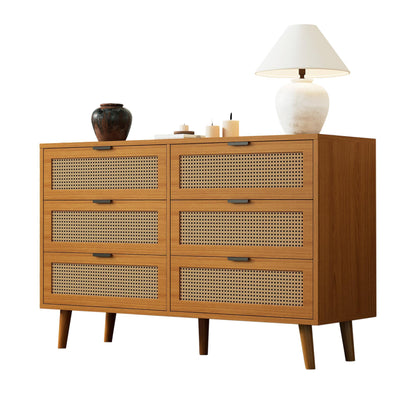 Ladekast – Ladenkast – Dressoir – Opbergkast – Kast – Walnootkleurige MDF Ladekast Met 6 Lades – Metalen Handgrepen – Massief Houten Poten – Retro Design – Geen Montage Nodig