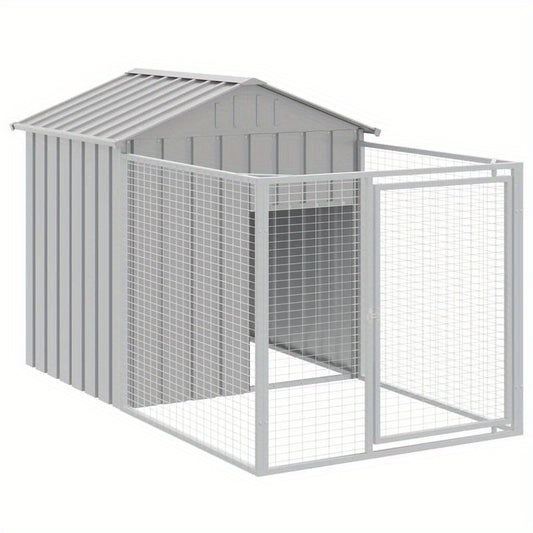 Hondenkennel – Hondenhok – Hondenren – Hondenkooi – Kennel – Verzinkt Staal – Ruime Afmetingen 117x201x123 cm – Weerbestendig Lichtgrijs