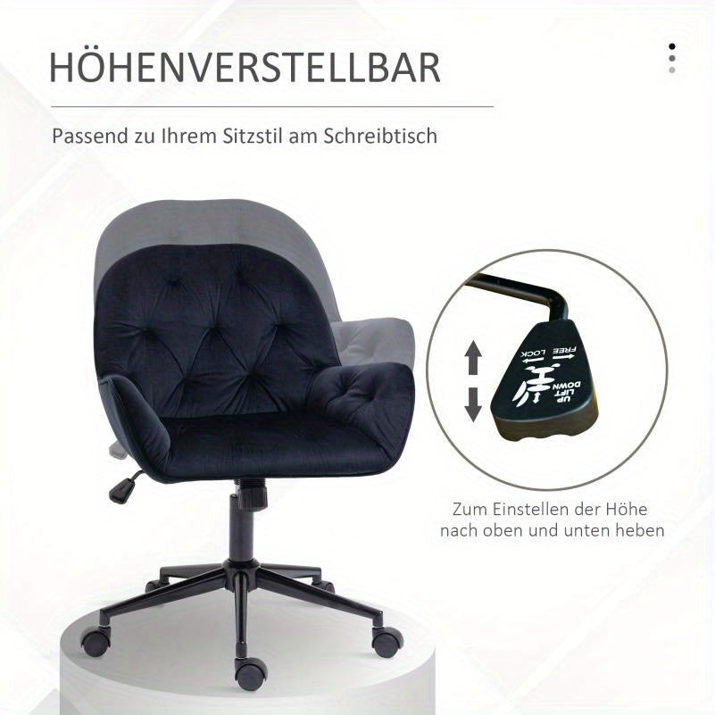 Bureaustoel – Ergonomische Stoel – Draaistoel – Kantoorstoel – Bureaukruk – Verstelbaar – Fluwelen Bekleding Zwart – 360° Draaibaar – Stevige Vijfpotige Basis