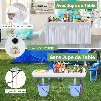 Koeltafel – Ijstafel – Picknicktafel – Barbecue tafel – Opvouwbare tafel – Dubbele koelbakken – Weerbestendig HDPE blad