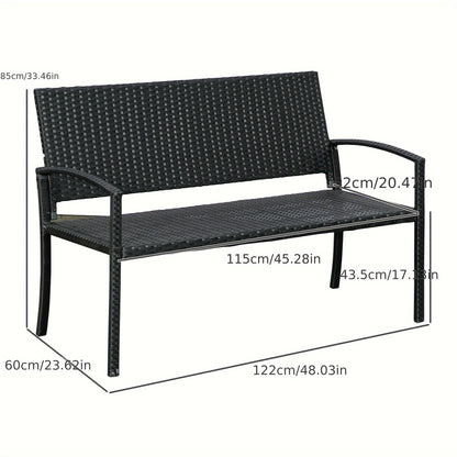 Tuinbank – Buitenbank – Parkbank – Loungebank – Zitbank – Polyrattan – Met Stalen Frame – 2-Zits – Weerbestendig – 122x60x87 cm – Zwart