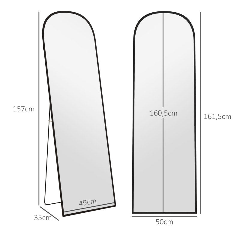 Full Body Spiegel – Volledige Lengte Spiegel – Staande Spiegel – Wandspiegel – Zwarte Aluminium Spiegel – 161,5 cm Hoog – Explosievrij Glas & Inklapbare Standaard