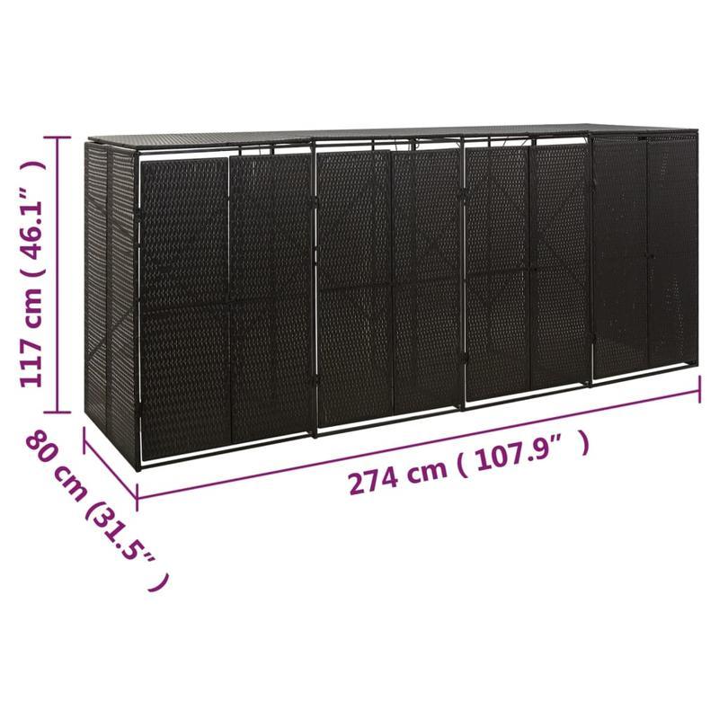 Prullenbakdeksel – Afvalbak Deksel – Vuilnisbak Cover – Afvalbak Hoes – Polyrattan Deksel Nero – Stevig Weerbestendig – Perfecte Pasvorm 274x80x117 cm