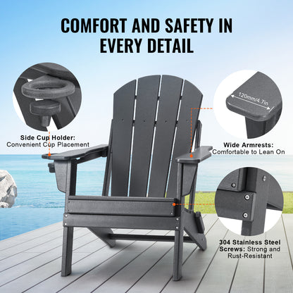 Tuinstoel – Tuinstoelen – Outdoor Stoel – Klapstoel – Adirondack Stoel – Inklapbaar – Weerbestendig HDPE kunststof – Brede Comfortabele Zit - Grijs
